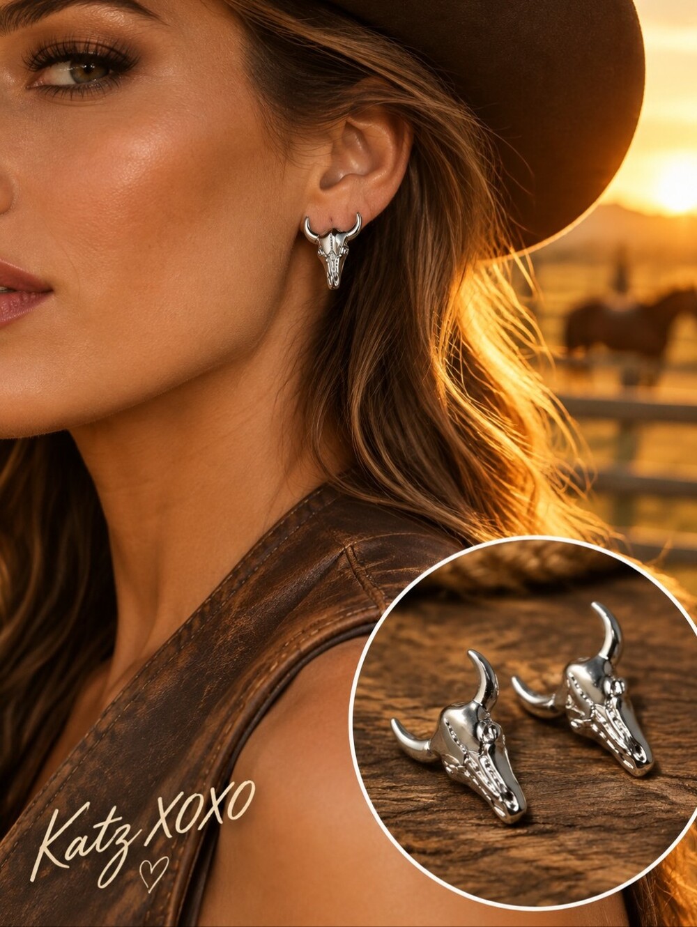Longhorn Skull Stud Earrings Silver Western Cowgirl Bull Steer Rodeo Jewelry
